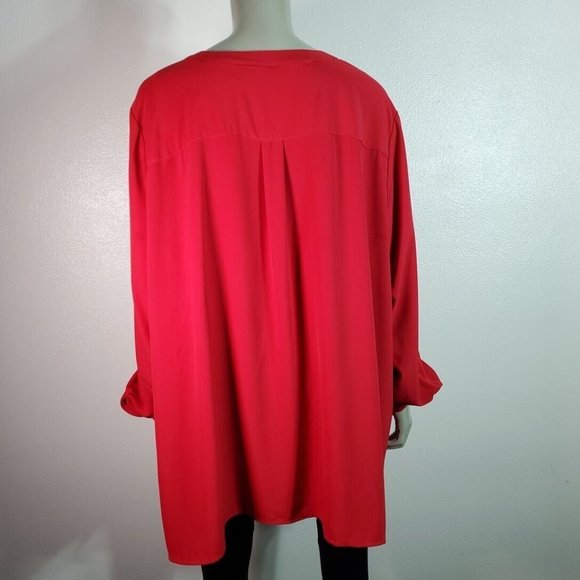 Susan Graver Top Plus Size 28W‎ Tunic Pockets Stretch Tab Sleeve Button Down Red - Picture 4 of 6
